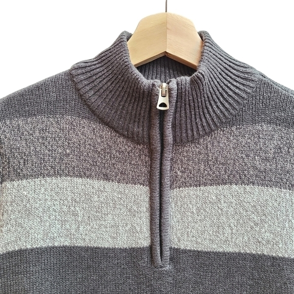 Silverlake Striped 1/4 Zip Knit Sweater in Gray, Size L - Picture 4 of 7